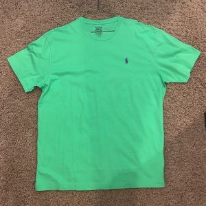 GREEN POLO, PURPLE EMBROIDERY